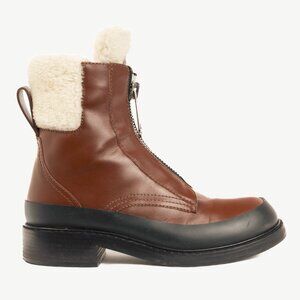 Chloe Roy Bark Brown Leather Zip-Front Shearling Boots